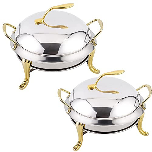 ACiyD Chafing Dish Set of 2, Stainless Steel Round Buffet Chafing for Catering Party Wedding Dinner Serving Buffet Warmer Full Size with Pans and Fuel Holders(3L),A (A)