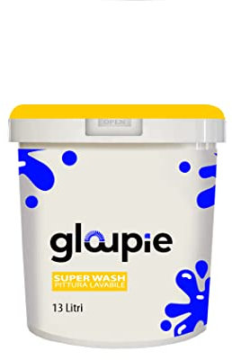GLOUPIE SUPER WASH Pittura Lavabile Traspirante Per Tutti Gli Ambienti Interni, 13 Litri, Bianco,Made In Italy