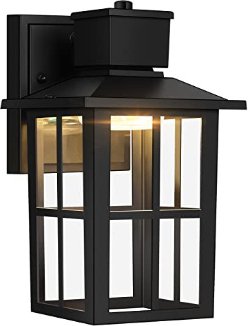 Brightever LED Outdoor Wall Lights, 10W 3000K/4000K/6500K Selectable, 800LM High Brightness Black Exterior Light Fixture with Clear Glass Shade, Waterproof Outdoor Wall Lanterns for Patio, 1 Pack