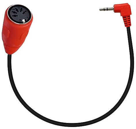 AWADUO 5 Pin DIN Kabel, MIDI Din 5 Pin Buchse zu 90 Grad 3.5mm 1/8'' Stecker TRS Stereo Jack Audio Kabel für Lautsprecher, Verstärker, Mixe, MIDI Keyboard (0.5M/1.7FT/Rot)