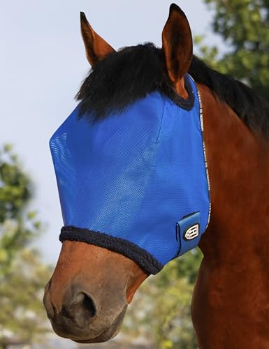 Harrison Howard Masque Anti-Mouches en Maille pour Cheval Protection UV avec Bordure rembourrée en Polaire Bleu Taille L