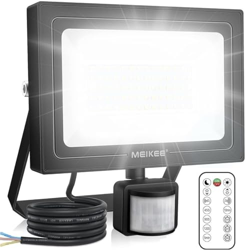 MEIKEE 35W Security Lights with Motion Sensor 3 Working Modes Stepless Brightness 3000 Lumen Adjustable 12m PIR Detection IP66 Waterproof Perfect for Garage Garden Forecourt with Remote Control