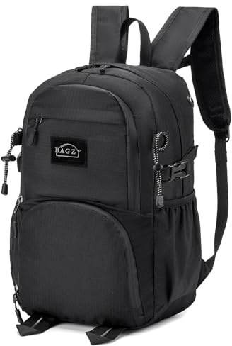 BAGZY Rucksack Handgepäck 40x30x20 Wizzair, Faltbarer Trekkingrucksacke Klein Reiserucksack Rucksack Leicht Kabinentasche Outdoor Daypack Reisetasche für College Camping Wandern Reisen, Schwarz