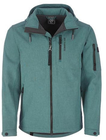 Dry Fashion Herren Softshelljacke Wangerooge mit Fleece-Innenfutter - Melierte Jacke mit abnehmbarer Kapuze in Petrol Melange in Größe 4XL