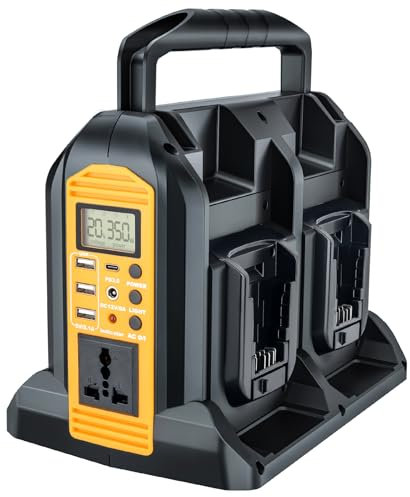 4-Ports 350W Power Inverter for Dewalt 18v Battery, Portable DC 18V to AC 220-230V Outdoor Generators Converter with USB-A & Type-C Port,300LM LED Light for Camping Emergency