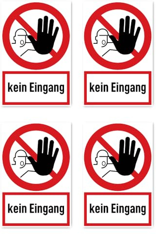 Aufkleber: 150x100 mm, 4 Stück - Kein Eingang - Verbotszeichen mit Text (deutsch) (rot/weiß) - hochkant - D-P006 - DIN EN ISO 7010 / ASR A1.3
