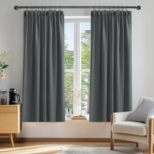 Deconovo Thermal Insulated Blackout Curtains for Bedroom, Thick Soundproof Pencil Pleat Curtains 46 x 63 Inch, Grey, 2 Panels