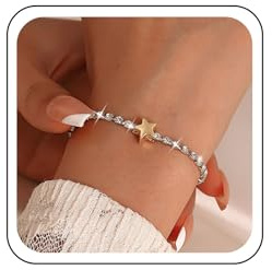 TseenYi Silverkristall tennisarmband gyllene hjärtarmband glittrande Cz diamantarmband glänsande strass armband litet hjärta kärlek handkedja strand fotsmycken för kvinnor och flickor, Zink