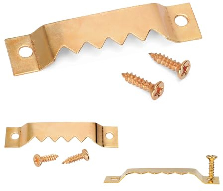 Suprom 50 Pack Heavy Duty Sawtooth Picture Hangers, Heavy Sawtooth Hangers with Screws for Hanging Canvas Photos Frame Clock Paintings Artwork (Gold，Supports 50 lbs)