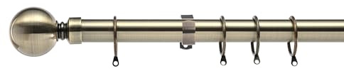 Lister Cartwright 28mm Antique Brass Fixed Metal Curtain Pole Set Rings with Ball Finial Voile Easy fit to Outdoor, Bedroom, Living Room (120 cm)