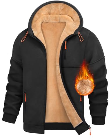 Nadeer Kapuzenpullover Herren Hoodie mit Reißverschluss Jacke Polarfleece mit Kapuzen und Taschen Kapuzenjacke Sweatjacke für Herbst Winter(Schwarz,XL)