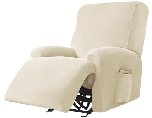 Morbuy Stretchhusse für Relaxsessel Komplett Sesselbezug, Samt Massiv Stretch Relaxsessel Bezüge Elastisch Sesselschoner für Fernsehsessel Liege Sessel für Kinder, Haustiere (1-Sitzer,Beige)