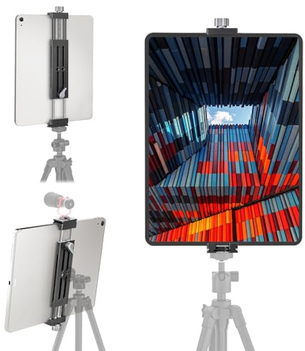 JUBORUI Aluminium iPad Halterung Stativ, Tablet Stativ Halterung Adapter mit 1/4-Schraube, Cold Shoe, 2 Acra Swiss, iPad Stati v Adapter Tablet Ständer kompatibel mit 4.7-14 Tablets Handys