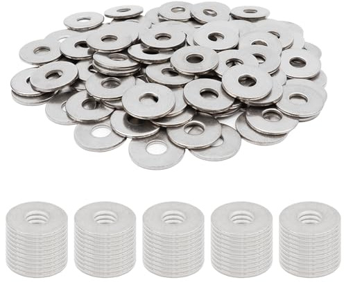 AMZSKU 100 Piezas M8 Arandelas Planas, M8x2mm Arandelas de Acero Inoxidable 304, Grandes Arandelas de Bloqueo, Juego de Anillo Plano para Tornillos Pernos Sujetadores Fontanería
