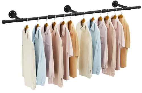 IBUYKE TYJ007H - Perchero industrial para colgar en la pared de 156 cm, barra de armario colgante que ahorra espacio, barra de ropa multiusos resistente para armario y lavandería, color negro