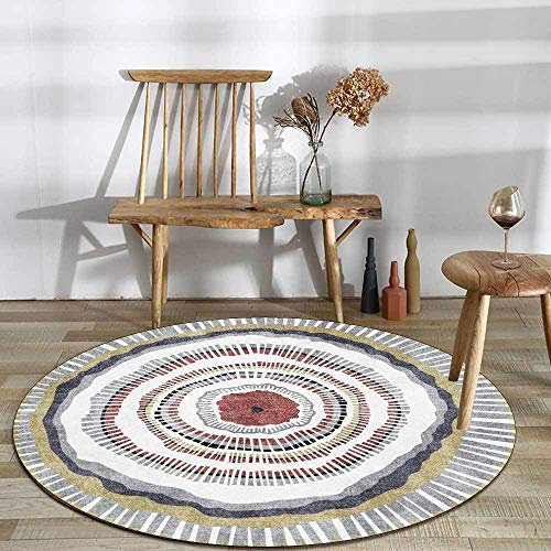 SJHDHDA Runder Neuer waschbarer Wohnzimmerteppich ø 80 cm rutschfeste Akzentteppiche Schlafzimmer Esszimmerteppich Weicher Kurzflorteppich Retroteppich Geometrische Linien Gelb Learned extensively