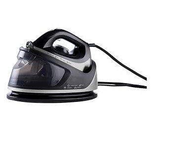 Ferro da Stiro con Caldaia Vapore Ricarica Continuo e Verticale 40-60 G/Min. 2250W Sebatoio Estraibile 1,1 Litri Piastra Ceramica Dimensione 23x12cm Termostato Regolabile Colore Nero Argento