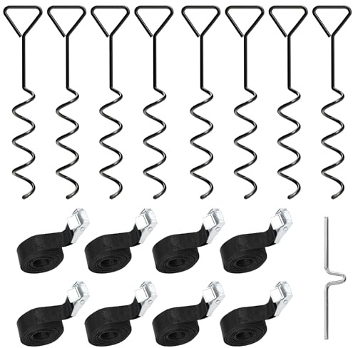 NewHabitat 8X Erdanker Bodenanker Stahl 38cm Schwarz – für Trampolin & Zelt | Erdanker Set inkl. Spanngurte für Trampolin, Pavillon, Zelt, Schaukel & Sonnensegel, 18-teilig, extra stabil & wetterfest