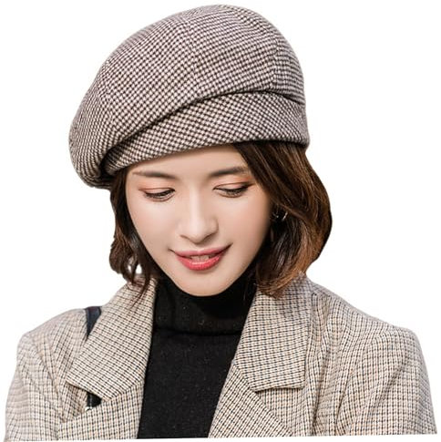 Damen Baskenmütze, Vintage Winter Baskenmützen, weiche Acrylfasern Frauen Baskenmütze, Mode Baskenmütze, elegantes kariertes Baskenmütze, warmer winddichte Baskenmütze für Winter, Winter Baskenmützen