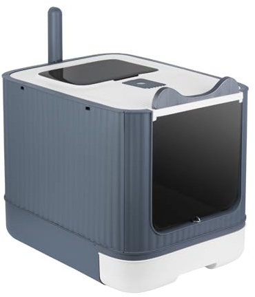 Bac à Litière Fermé pour Chat, Maison de Toilette, Plateau Amovible, Pelle, pour Grand Chat, Capacité de Charge 15 kg,Anti-fuites44,5 * 36,5 * 34,5 cm-Blanc