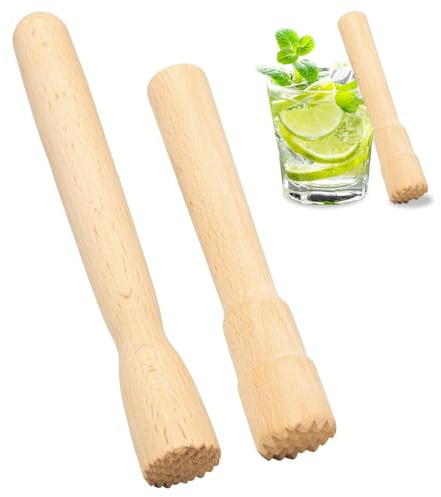 Bofanze 2 Stück Holzstößel für Cocktails Fermentieren Stampfer Küche Bar Stampfer aus Holz Cocktail Mörser Barstößel für kleine Gläser Robuster Handstampfer Lebensmittel Stößel für Bars, Küchen