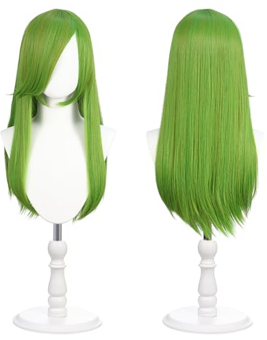 Peluca universal de 60cm con 2 redecillas para cosplay, Halloween y fiestas temáticas (Verde Lima)