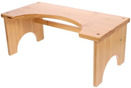 Taburete para Inodoro de Bambú Beige Almohadilla Antideslizante | Baño del Hogar, Ayuda a Ponerse en Cuclillas, Tamaño Compacto, Acabado Resistente y Estable