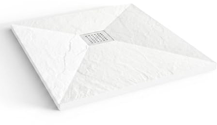 Nebadoon | Plato de Ducha Napoles 80x80 cm - Blanco RAL 9003 - Plato Ducha Resina Antideslizante C3 - Resistente y Aligerado - Capa de Gel Coat Antibacteriano - Incluye Rejilla Acero y Válvula
