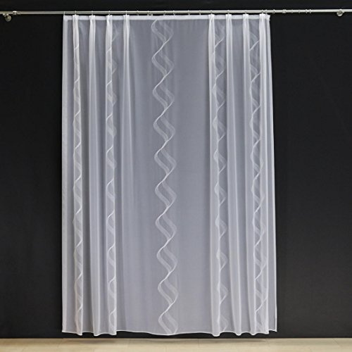 EASYHomefashion Hochwertige Gardine Fertiggardine Voile Store Schal mit Stickerei Faltenband und Bleiband weiß Ferrara 245 x 450 cm (HöhexBreite)