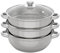 JJsdwin 3 Etagen Edelstahl Dampfgarer Topf, 28 cm Kartoffeldämpfer Mit Glasdeckel Spülmaschinen Geeignet, Dampftopf für Induktionsherd, Elektrische Keramikherde, Silber