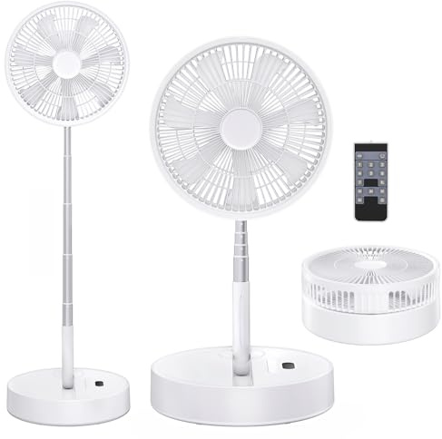 LIPETY Ventilador de Pie Portátil Plegable Oscilante - Bateria Recargable USB C Pequeño Mesa Ventiladores con Control Remoto para Hogar Dormir Oficina Viaje (Blanco, 12 pulgadas)