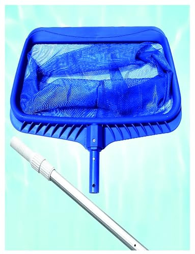 Generico Skimmer for Piscina con rastrello for Foglie Deep-Bag e Rete a Maglia Ultra fine | Rimuove Foglie e detriti for Piscine interrate, Piscine Fuori Terra, fontane e Spa(Blue,300cm)