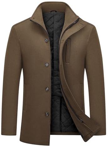 MODFUL Men's Wool Coat Mid Length Warm Casual Overcoat Peacoat Trench Winter Jacket (Coffee, XL)
