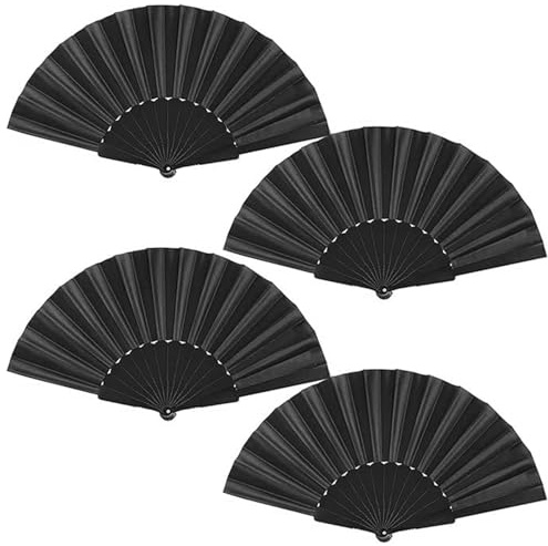 TRACOMPAN 4Pcs Handheld Folding Fan, Chinese Folding Hand Fan Black Fans Set for Women and Men, Foldable Dance Prop Theme Party Home Decorations Birthday Gifts