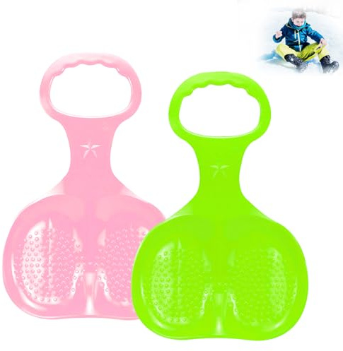 2 Stück Schneerutscher Kinder Schlitten Bob Poporutscher Erwachsene und Kinder Schneeteller Porutscher mit Griff Winter Outdoor Sport