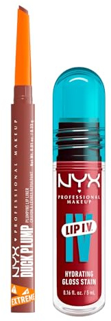 NYX Professional Makeup Gloss Stain Lip IV Gloss Tinta Labbra Colore 08 Drippin' In Rose 5ml + Duck Plump Matita Labbra Automatica Rimpolpante 06 Nude Flip