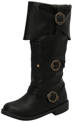 Boots Women's Mid Calf Boots Halloween Men Boots Costume Medieval Cosplay for Men Women Leather Boots Dirndl Shoes Women, black, 10 UK