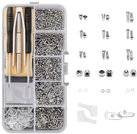 1000 Pcs Eyeglass Repair Tool Set, Screws, Nose Pads, Screwdriver, and Tweezers, Glasses Repair Solution for All Frame Types