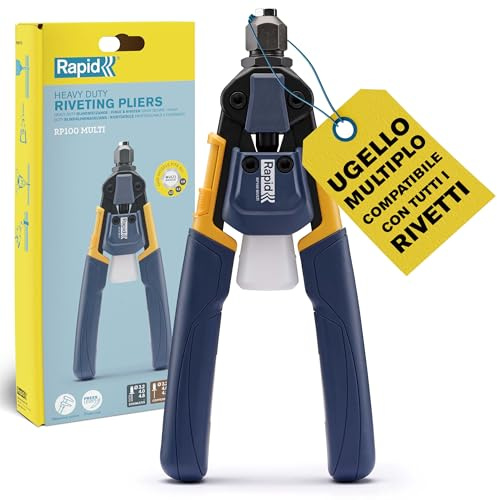 Rapid RP100 Riveteuse manuelle robuste avec buse multiple et technologie de réduction de puissance, Riveteuse ergonomique pour rivets aluminium, acier inoxydable et cuivre de Ø3,2 à Ø4,8mm - (5001721)