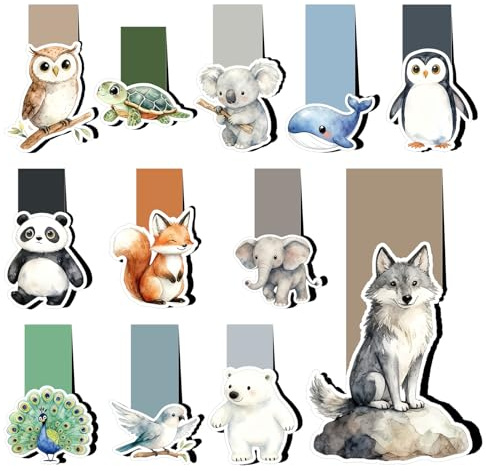 Lesezeichen Magnetisch 12 Stück Tiere Magnetische Lesezeichen Mitgebsel Geschenke für Jungen Mädchen Studenten und Buchliebhaber