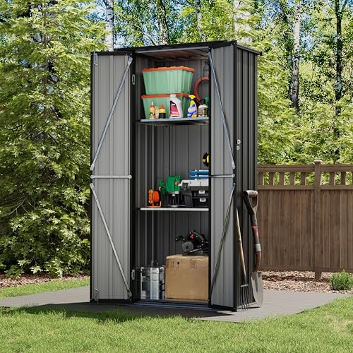 UDPATIO Gartenschrank wetterfest Outdoor mit 3 verstellbaren Regalen, 78x52x171.5cm Geräteschuppen Metall, Gartenhaus Für Garten, Terrasse, Garage, Schwarz