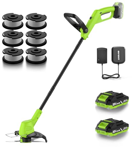 20V Weed Eater Cordless with 9500RPM, 12 Electric Weed Wacker, 3-in-1 Cordless String Trimmer Lightweight 3.5 LBS, Grass Trimmer with 180° Pivoting Head, 2 Batteries & Charger, 5 Spools Included