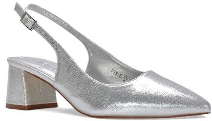 ESSEX GLAM Women's Slingback Court Shoes Ladies Low Block Heel Buckle Wedding Occasion Classic Heels Size 3-8