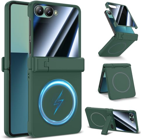 HWeggo for Galaxy Z Flip 7 Case with Privacy Screen Protector, Green | Compatible with MagSafe & Sturdy Kickstand, Support Wireless Charging, Phone Cover for Samsung Galaxy Z Flip 7 5G