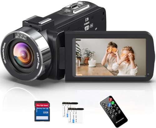 4K Videokamera 48MP, 18X Vlogging Camcorder with IR Night Vision & Webcam | 4K UHD & 48MP Fotos, 3,0 Touchscreen, Webcam für YouTube/Streaming, IR Nachtsicht, Fernbedienung, 2 Akkus & SD-Karte