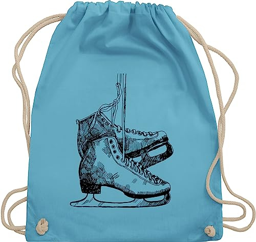 Turnbeutel Rucksack - Snowboard, Ski und mehr - Schlittschuhfahren - Unisize - Hellblau - eislaufen kinderturnbeutel skifahren iceskater juterucksäcke ice skating sport tasche kinder wintersport