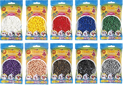 Hama Midi Bügelperlen (Kon-3) Konvulut 10 Farben (Weiß,Gelb,Rot,Lila,Grün,Blau,Braun,Schwarz,Grau,Hautfarben)