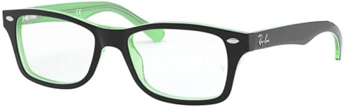 Ray-Ban Junior Kids' RY1531 Square Prescription Eyeglass Frames, Black On Green Transparent/Demo Lens, 48 mm