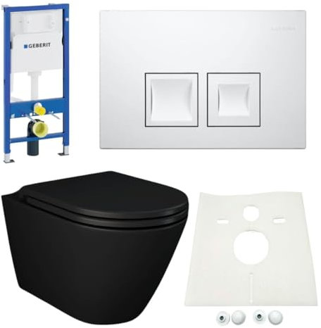 Vorwandelement + NERO WC spülrandlos schwarz matt + Drückerplatte + WC-Sitz Delta50