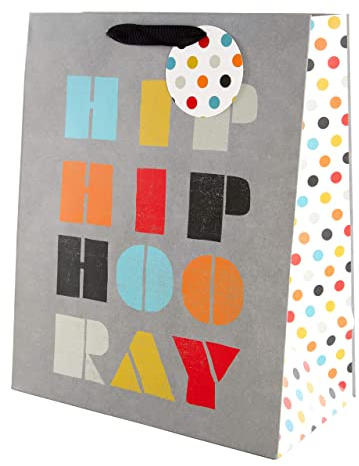 Hallmark Große Geschenktüte Grau & Polka Dot Design für Geburtstag Feier Ruhestand Jahrestag